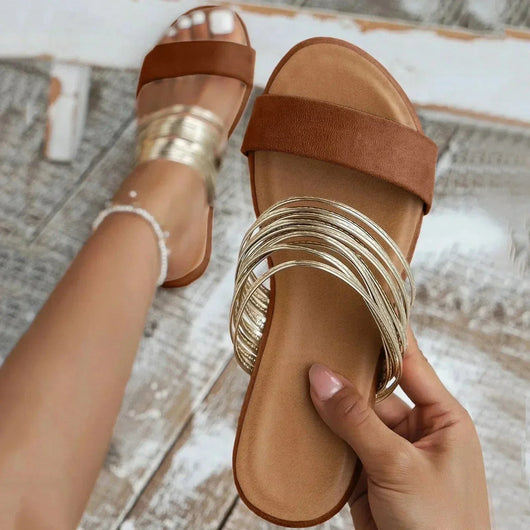 Jasmin | Dames platte instapsandalen met dubbele bandjes