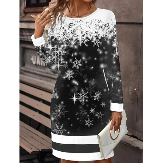 Carolin | Dames kersttruijurk met sneeuwpopprint