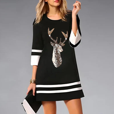 Emma | Dames kerstjurk met rendierprint