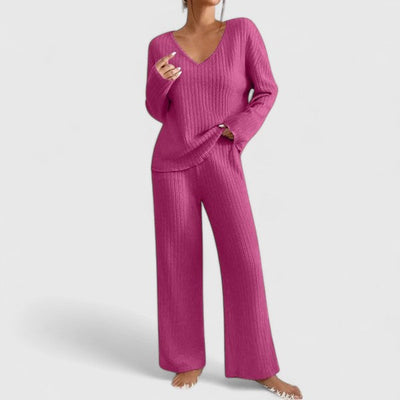 Sabina | Dames loungeset van ribstof met wijde broek