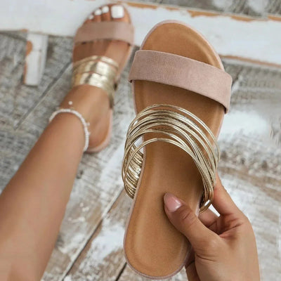 Jasmin | Dames platte instapsandalen met dubbele bandjes