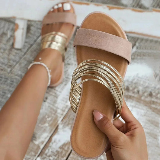 Jasmin | Dames platte instapsandalen met dubbele bandjes