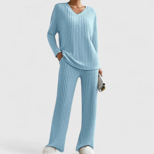Sabina | Dames loungeset van ribstof met wijde broek