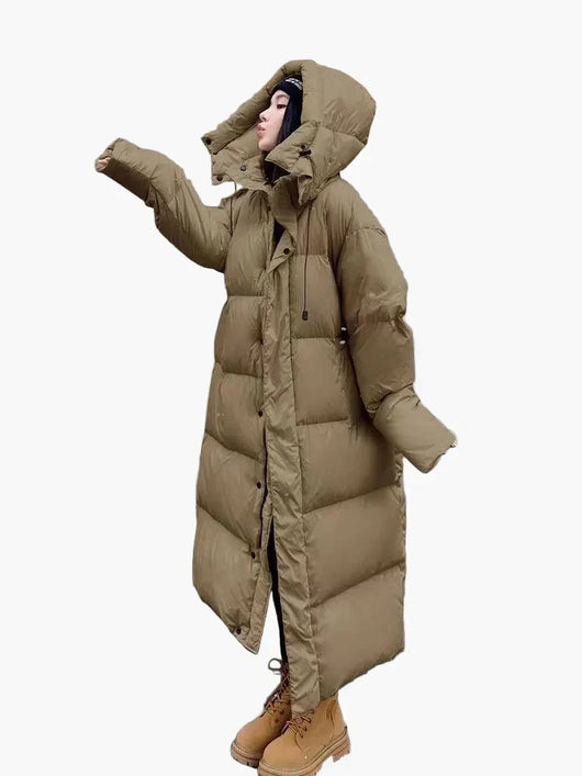 Daniela | Lange oversized dames winterpuffermantel met capuchon