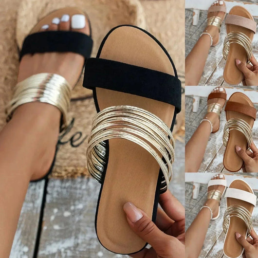 Jasmin | Dames platte instapsandalen met dubbele bandjes