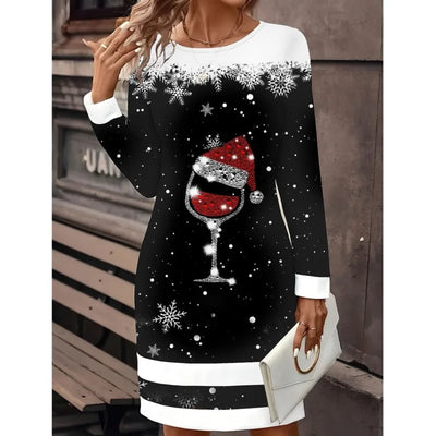 Carolin | Dames kersttruijurk met sneeuwpopprint