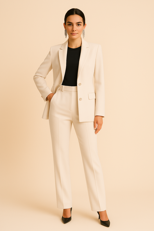 Pauline | Tweedelige dames set met getailleerde blazer en plooibroek