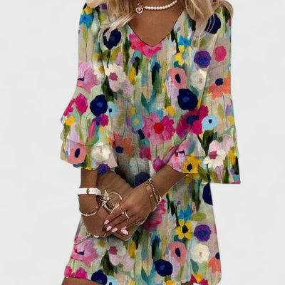 Gudrun | Dames minijurk met bloemenprint en V-hals