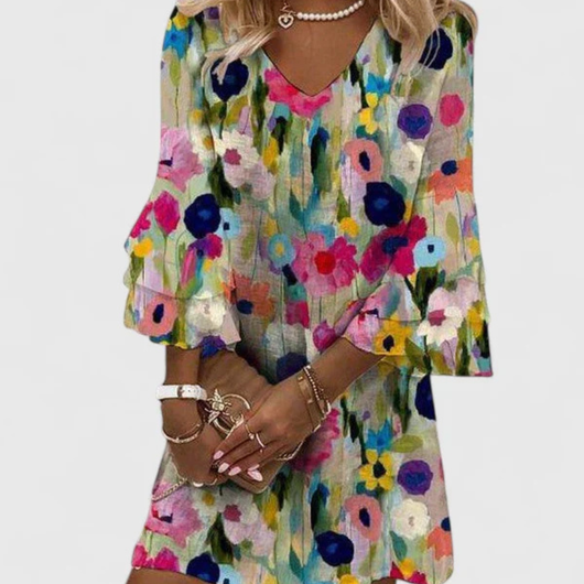 Gudrun | Dames minijurk met bloemenprint en V-hals