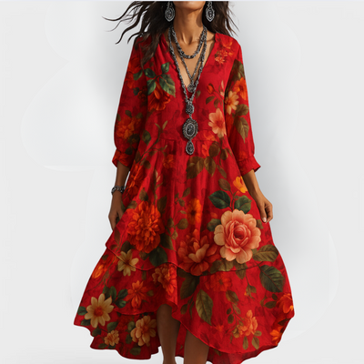 Eva | Dames vintage boho zomerjurk met V-hals