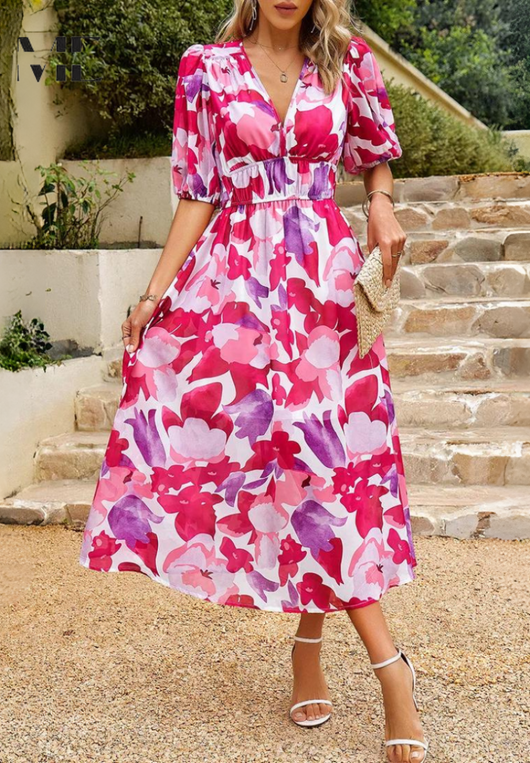 Doris | Dames wikkelmidijurk met abstracte print