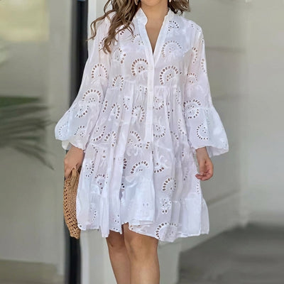 Elfriede | Dames boho jurk met laagjes, V-hals en driekwartmouwen