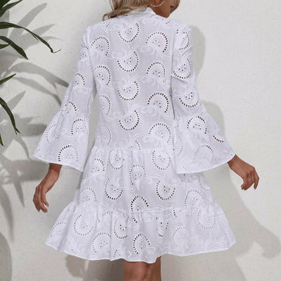 Elfriede | Dames boho jurk met laagjes, V-hals en driekwartmouwen
