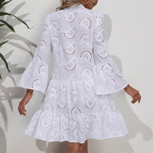 Elfriede | Dames boho jurk met laagjes, V-hals en driekwartmouwen