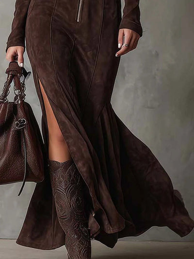Emma | Elegante dames maxijurk met ceintuur en hoge split