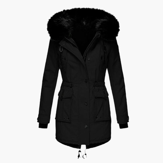 Andrea | Casual warme lange dames winterjas met capuchon