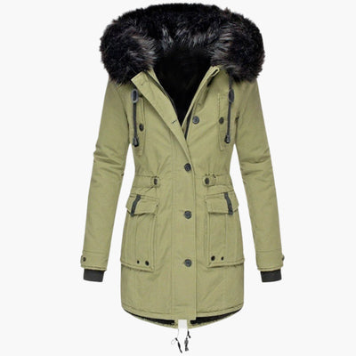 Andrea | Casual warme lange dames winterjas met capuchon