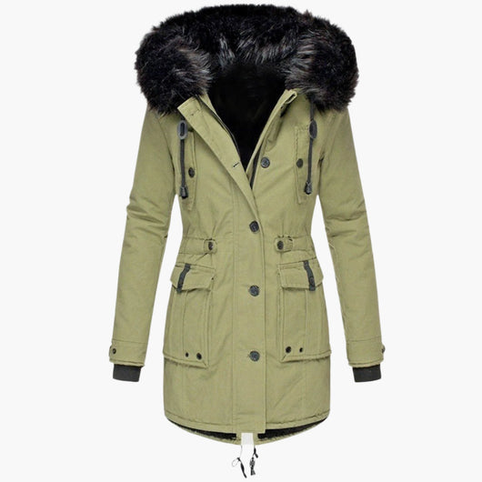 Andrea | Casual warme lange dames winterjas met capuchon