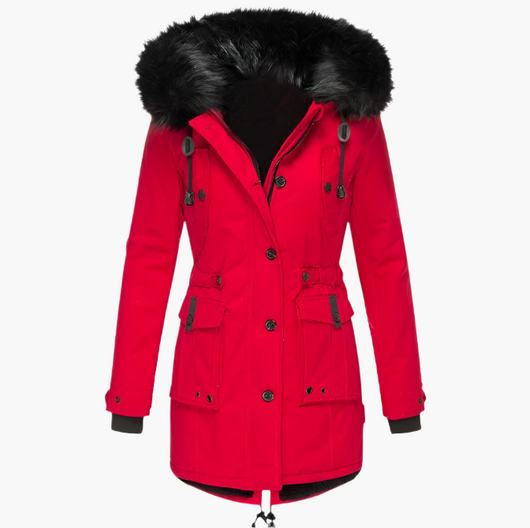 Andrea | Casual warme lange dames winterjas met capuchon