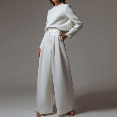 Anja | Dames broekset met crop-top met lange mouwen
