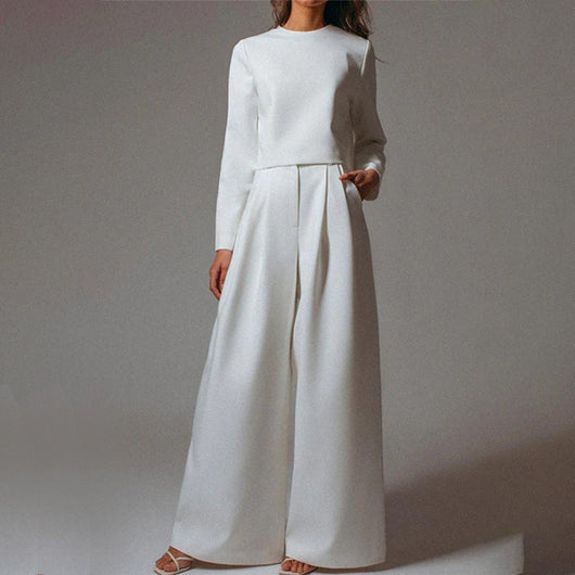 Anja | Dames broekset met crop-top met lange mouwen