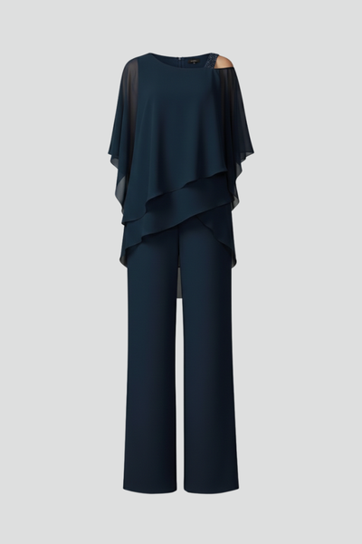 Jana | Vloeiende dames jumpsuit met cold shoulder en wijde pijp