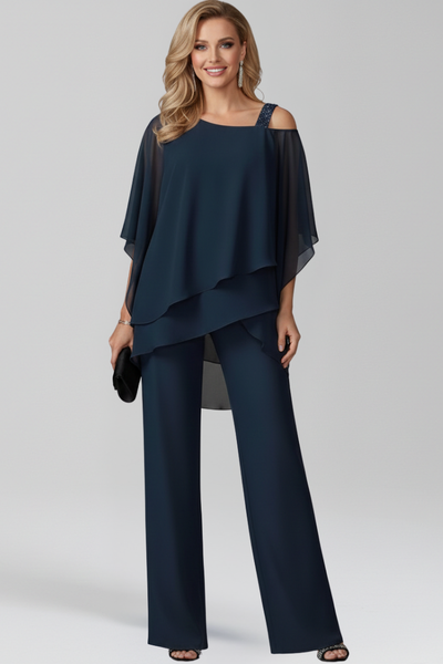 Jana | Vloeiende dames jumpsuit met cold shoulder en wijde pijp
