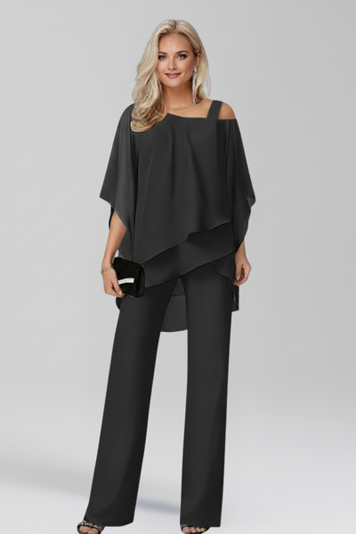 Jana | Vloeiende dames jumpsuit met cold shoulder en wijde pijp