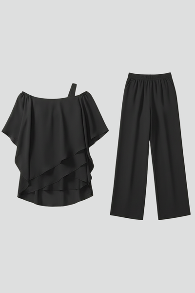 Isabella | Vloeiende dames set met off-shoulder top en wijde broek