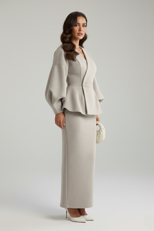 Andrea | Dames mantelpakset met blazer, rok en V-hals