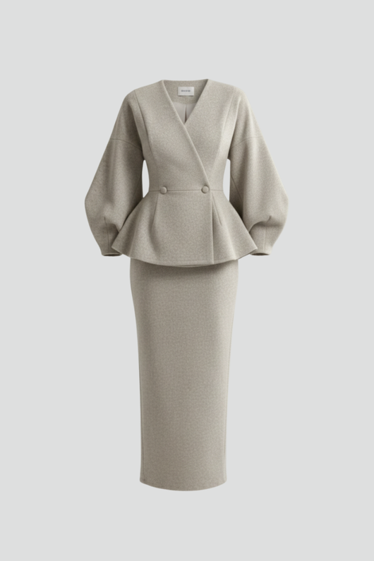 Andrea | Dames mantelpakset met blazer, rok en V-hals
