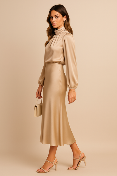 Monika | Dames midijurk met lange mouwen en hoge hals