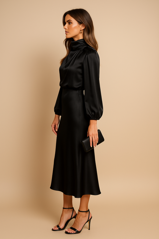 Monika | Dames midijurk met lange mouwen en hoge hals
