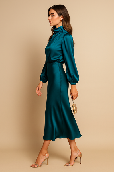 Monika | Dames midijurk met lange mouwen en hoge hals