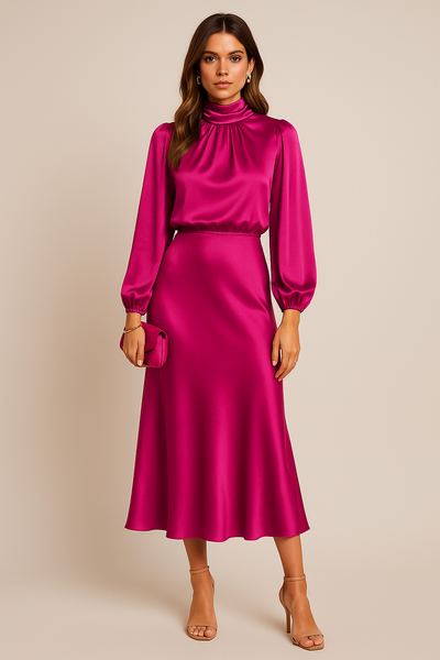 Monika | Dames midijurk met lange mouwen en hoge hals