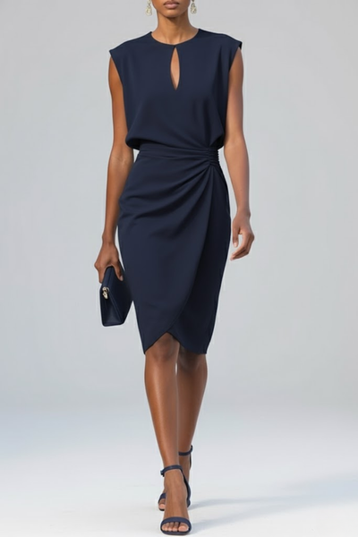 Katharina | Dames midijurk met keyhole-halslijn en rimpeling