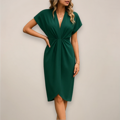 Pauline | Dames midijurk met korte mouwen en split
