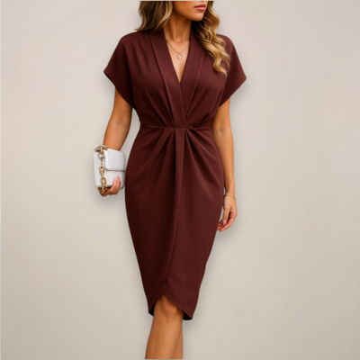 Pauline | Dames midijurk met korte mouwen en split