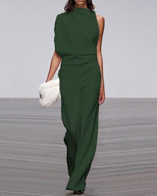 Viviane | Dames one-shoulder jumpsuit met wijde pijp