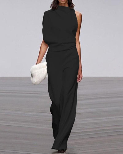 Viviane | Dames one-shoulder jumpsuit met wijde pijp