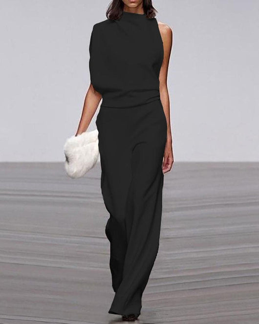 Viviane | Dames one-shoulder jumpsuit met wijde pijp
