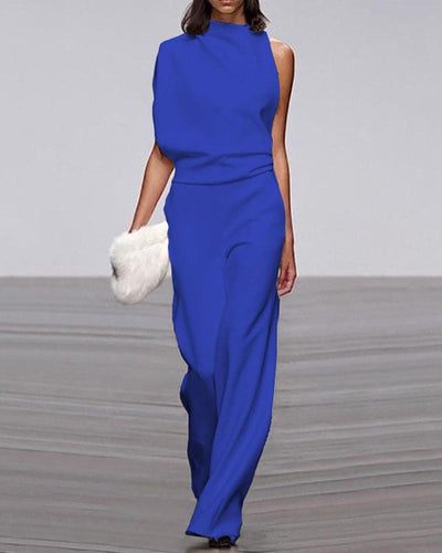 Viviane | Dames one-shoulder jumpsuit met wijde pijp