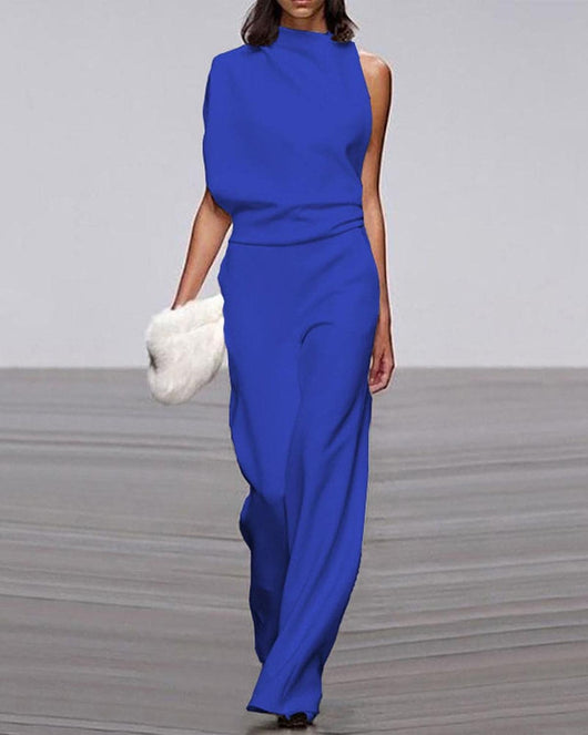 Viviane | Dames one-shoulder jumpsuit met wijde pijp