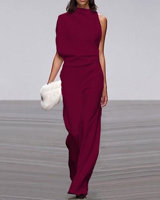 Viviane | Dames one-shoulder jumpsuit met wijde pijp