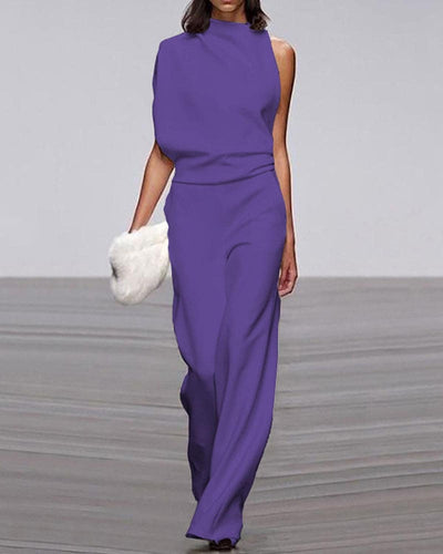 Viviane | Dames one-shoulder jumpsuit met wijde pijp