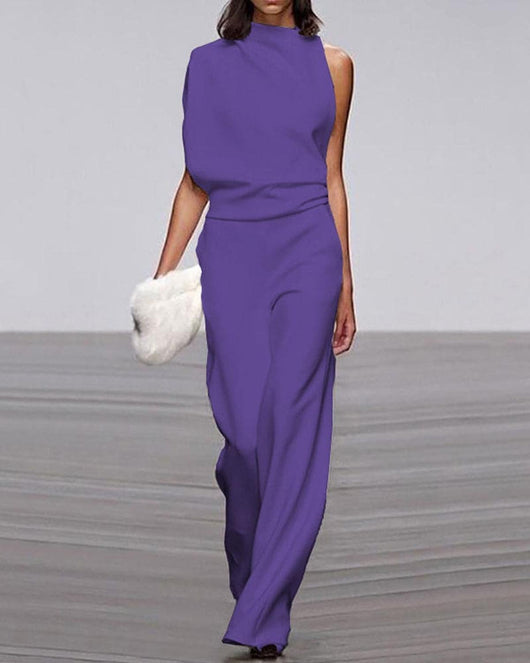 Viviane | Dames one-shoulder jumpsuit met wijde pijp