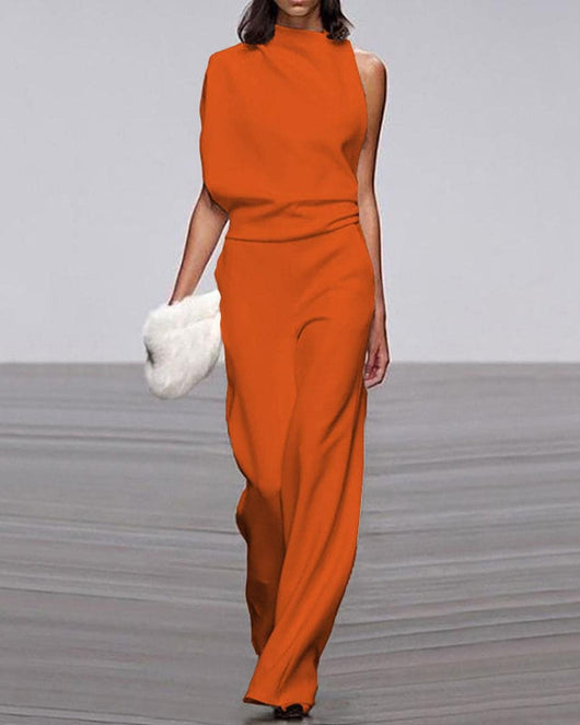 Viviane | Dames one-shoulder jumpsuit met wijde pijp
