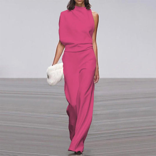 Viviane | Dames one-shoulder jumpsuit met wijde pijp