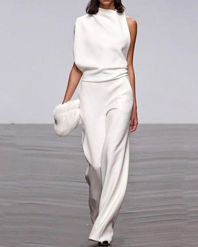 Viviane | Dames one-shoulder jumpsuit met wijde pijp