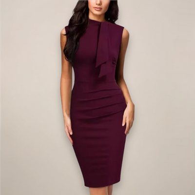 Nadine | Mouwloze dames midijurk met hoge hals